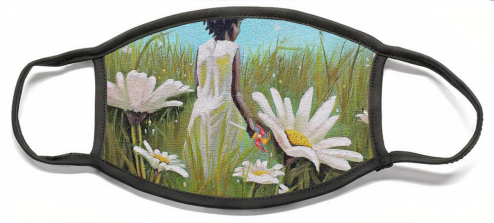 African American Face Mask featuring the painting Blossoming Flower by Jerome White