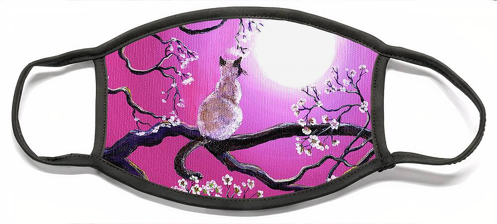 Siamese Cat Face Mask featuring the painting Blossoms in Fuchsia Moonlight by Laura Iverson