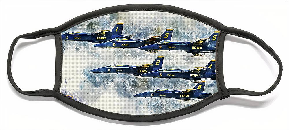 Blue Angels Face Mask featuring the digital art Blue Angels - Painting by Airpower Art