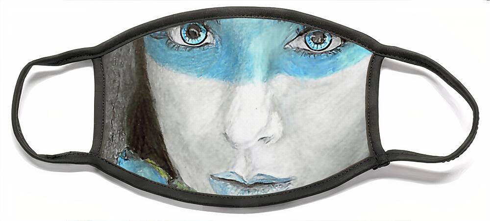 Girl Face Mask featuring the drawing Blue Berry Kisses by Quwatha Valentine