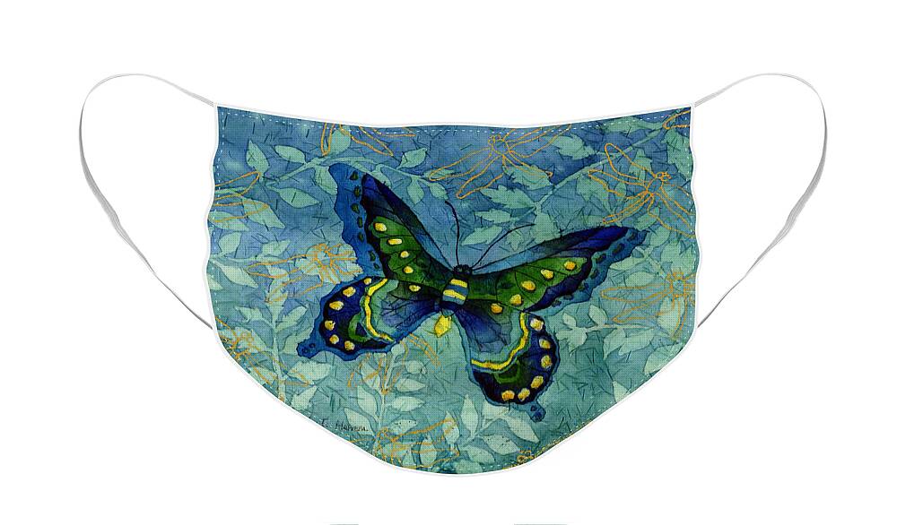 Butterfly Face Mask featuring the painting Blue Butterfly by Hailey E Herrera
