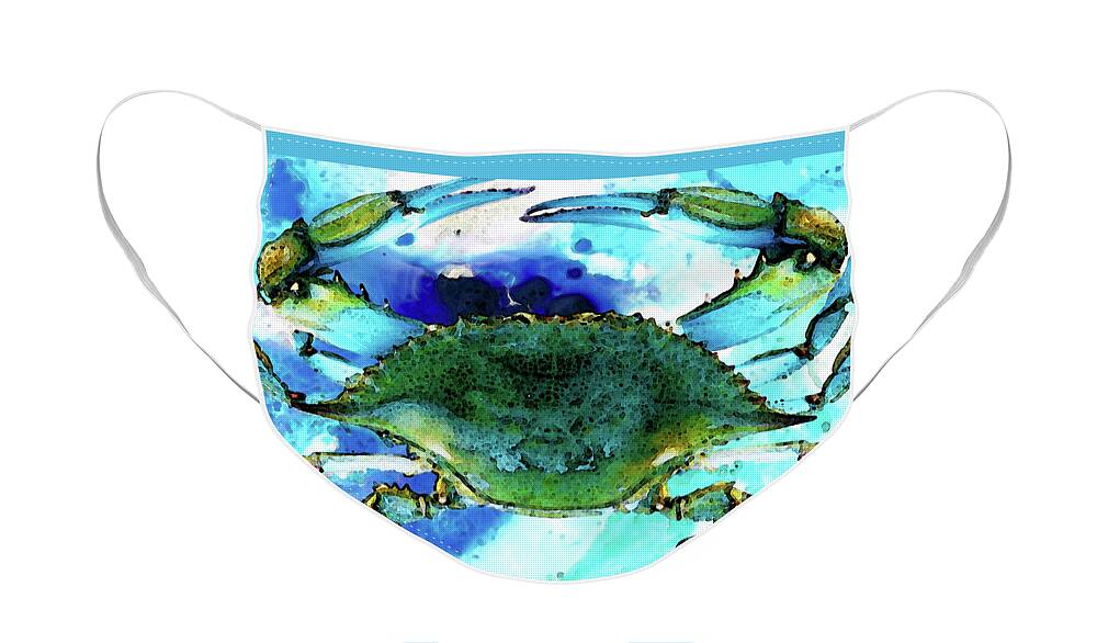 Crab Face Mask featuring the painting Blue Crab - Abstract Seafood Painting by Sharon Cummings