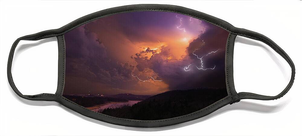 Table Rock Lake Face Mask featuring the photograph Blue Cricket Lightning Storm by Hal Mitzenmacher