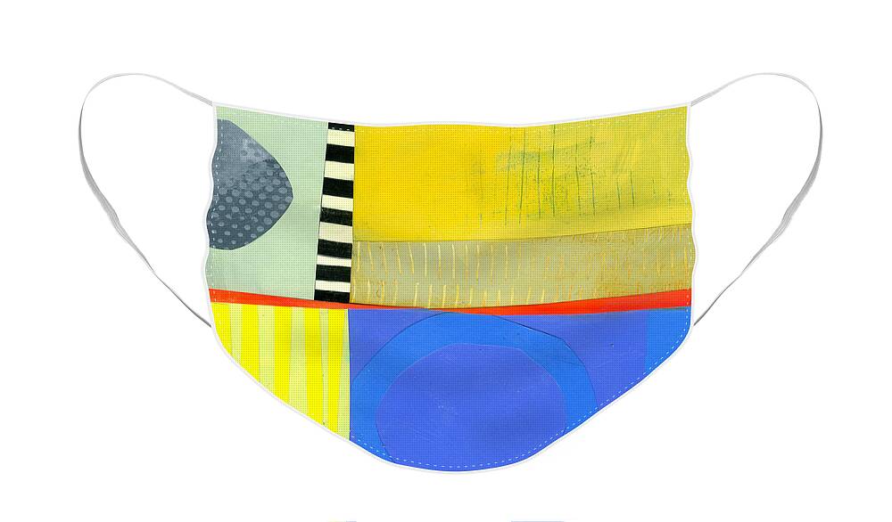 Abstract Art Face Mask featuring the painting Blue Doughnut by Jane Davies