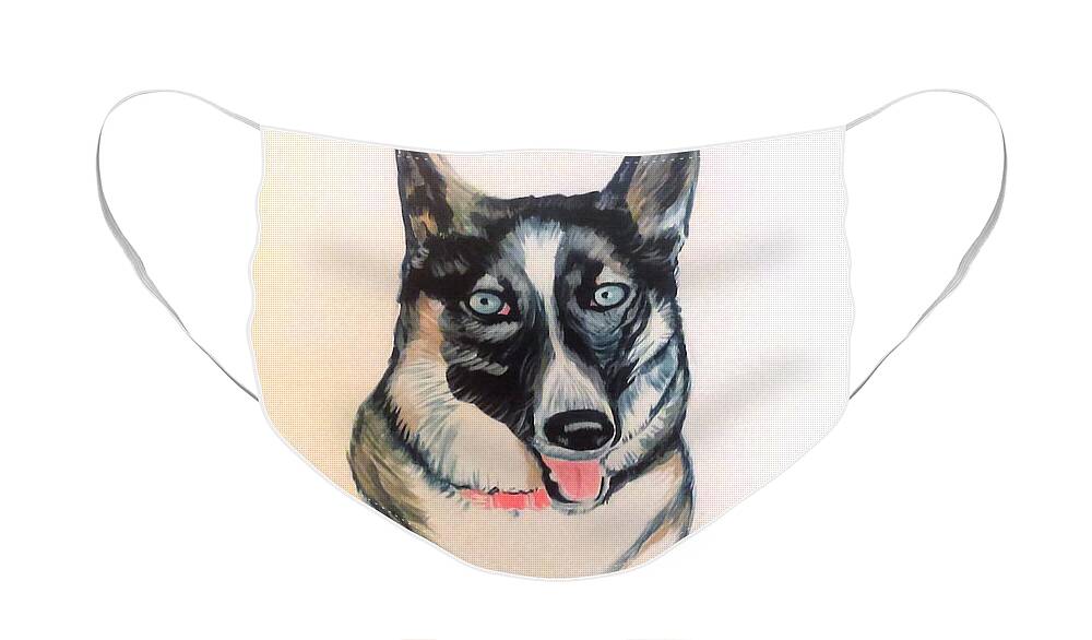 Husky Face Mask featuring the painting Blue Eyes by Stacy C Bottoms