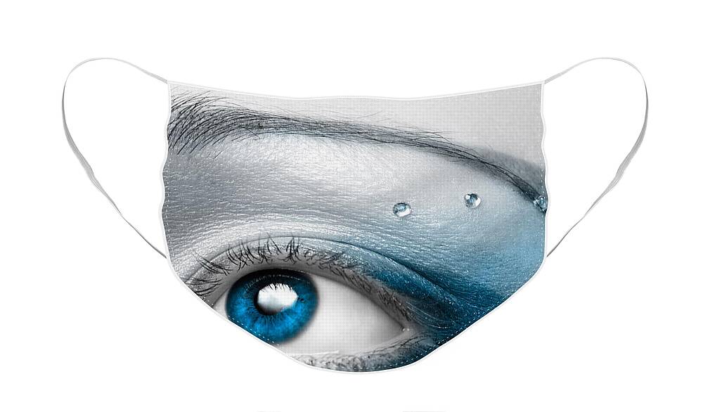 Eye Face Mask featuring the photograph Blue Female Eye Macro with Artistic Make-up by Maxim Images Exquisite Prints