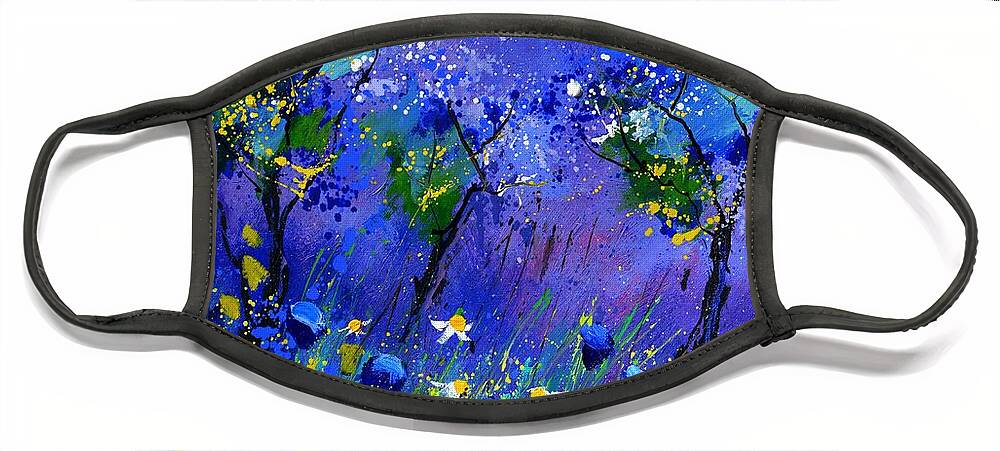 Flowers Face Mask featuring the painting Blue flowers 567160 by Pol Ledent