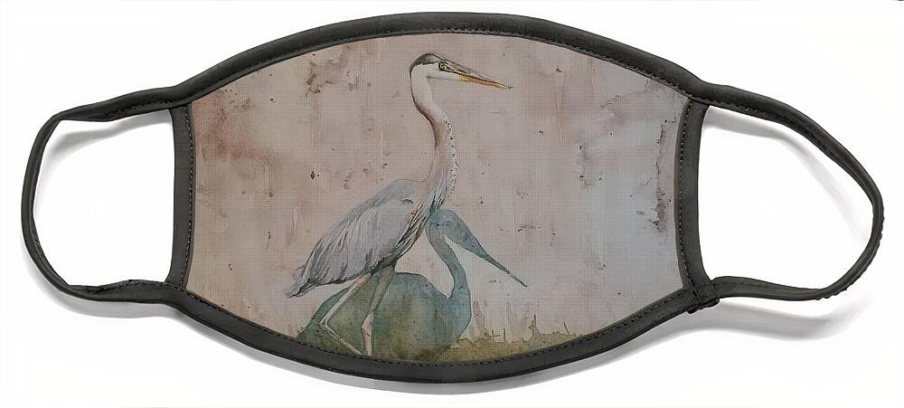 Blue Heron Face Mask featuring the painting Blue Heron by Sheila Romard