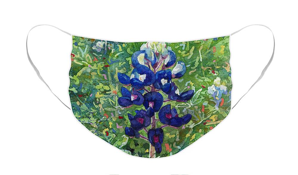 Bluebonnet Face Mask featuring the painting Blue in Bloom 2 by Hailey E Herrera