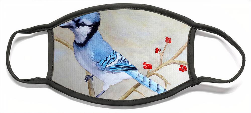 Blue Jay Face Mask featuring the painting Blue Jay by Laurel Best