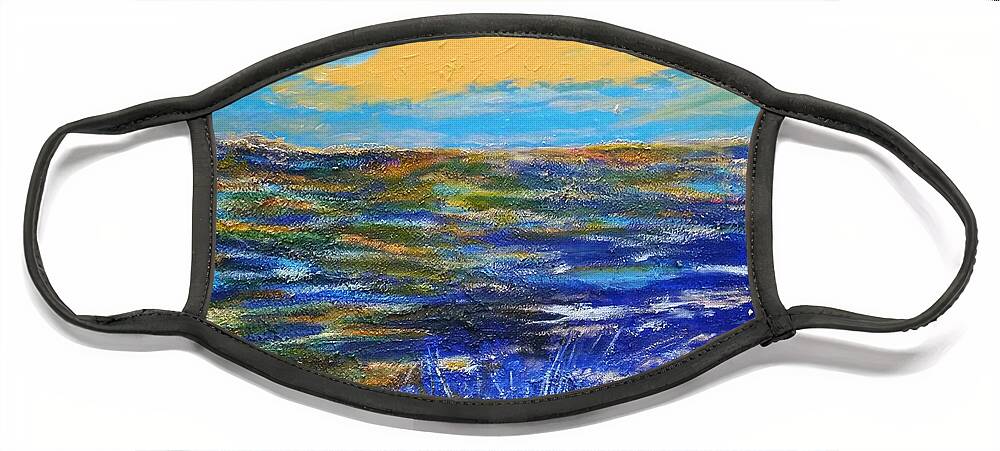Process Face Mask featuring the painting Blue landscape I by Bachmors Artist