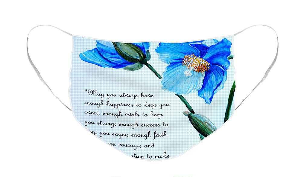 Blue Meconopsis Painting Face Mask featuring the painting Blue Meconopsis Poppy by Karin Dawn Kelshall- Best