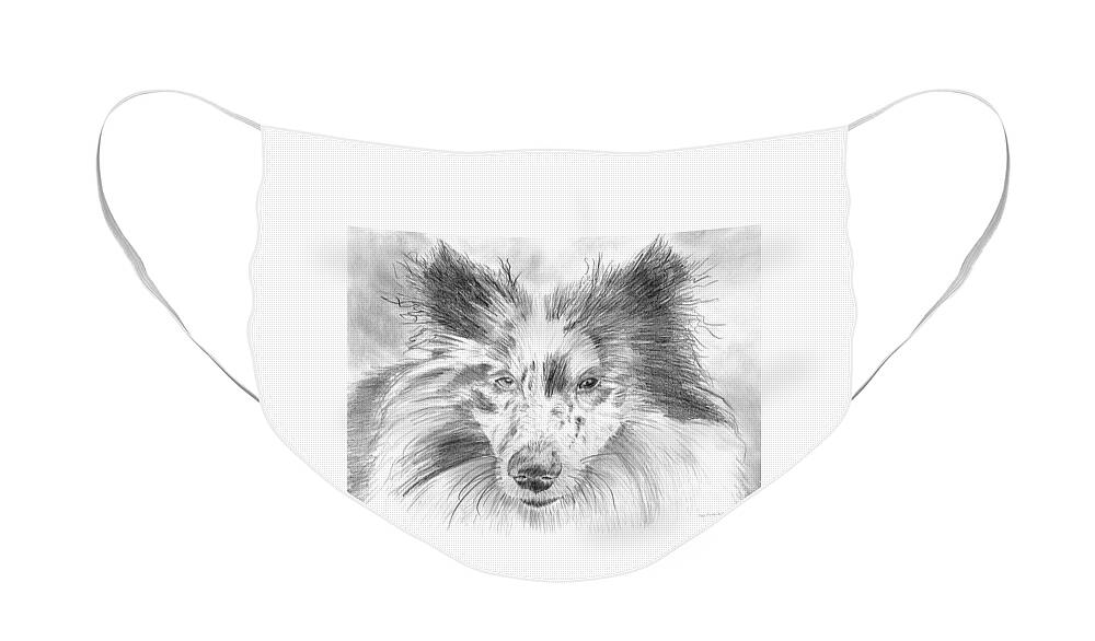 Schooner Face Mask featuring the painting Blue Merle Sheltie Graphite Drawing by Amy Kirkpatrick
