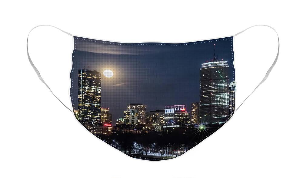 Boston Face Mask featuring the photograph Blue Moon over Boston by Kristen Wilkinson