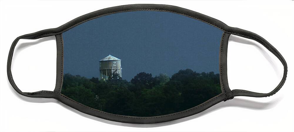 Blue Moon Face Mask featuring the photograph Blue Moon Over Zanesville Water Tower by David Yocum