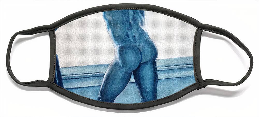 Male Nude Face Mask featuring the painting Blue Nude by Marc DeBauch