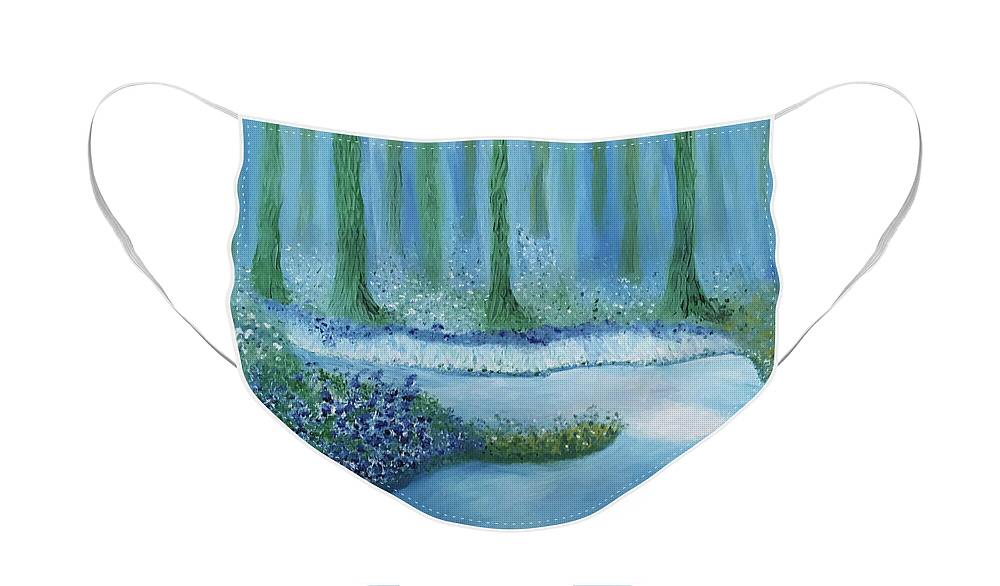 Blue Sky Face Mask featuring the painting Blue Water and Blue Roses by Susan Grunin