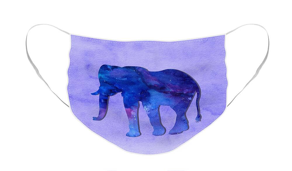 Blue Watercolor Elephant Face Mask featuring the painting Blue Watercolor Elephant by Modern Art