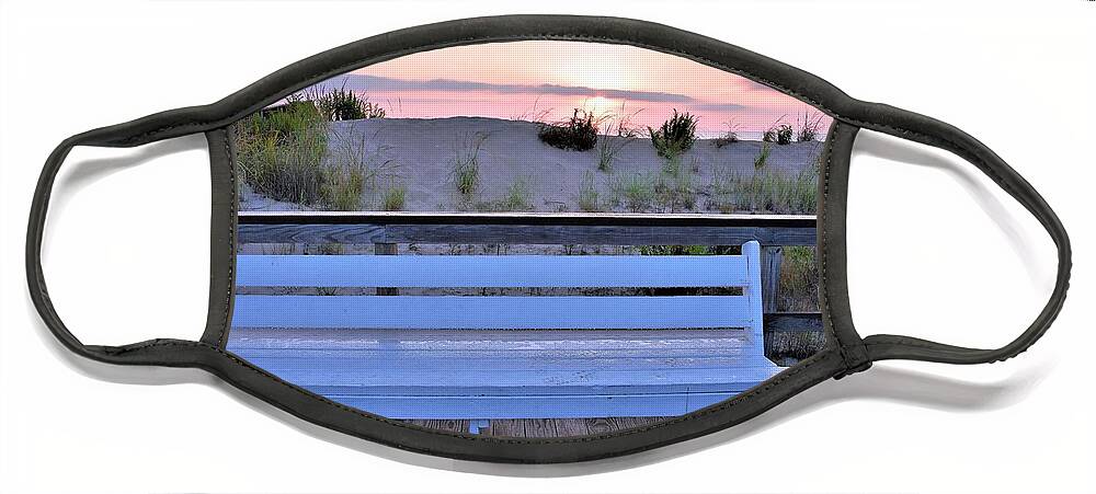 Boardwalk Face Mask featuring the photograph A Welcome Invitation - The Boardwalk Bench by Kim Bemis