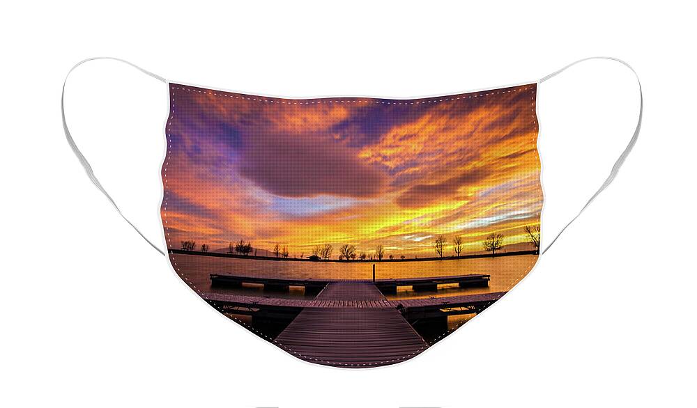Sunset Face Mask featuring the photograph Boat Dock Sunset by Wesley Aston