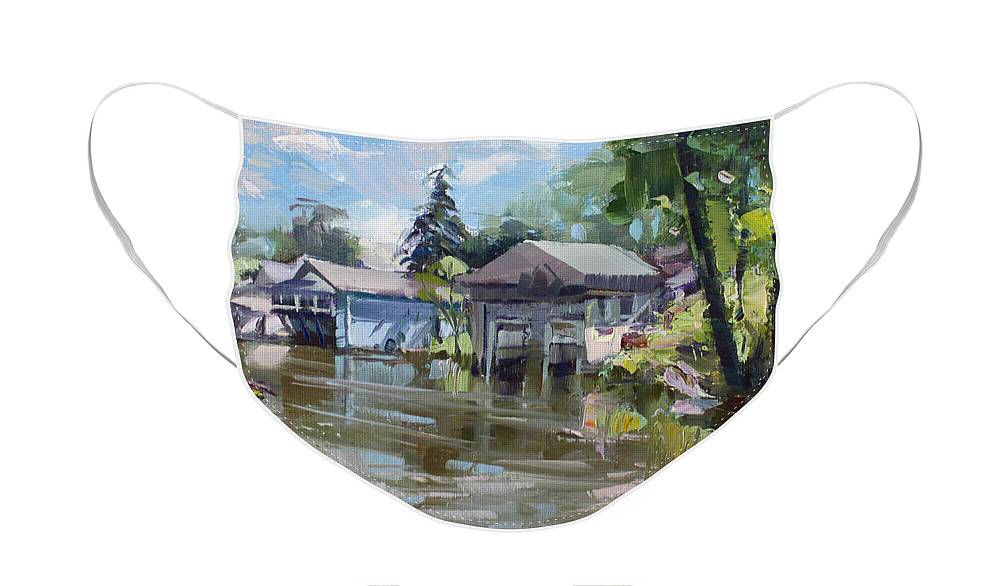 Boat Houses Face Mask featuring the painting Boat Houses by Ylli Haruni