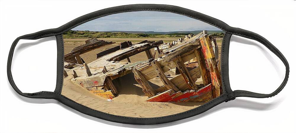 Abandoned Face Mask featuring the photograph Boat Wreck At Crow Point North Devon by Richard Brookes