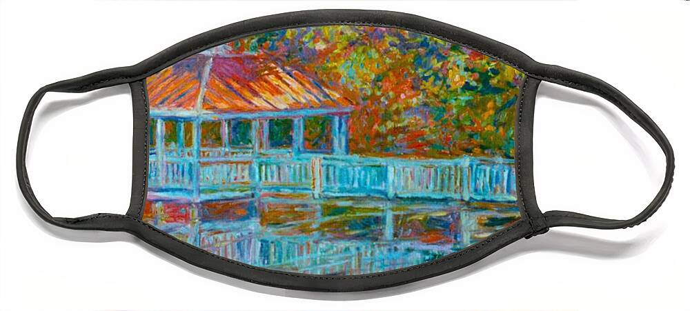 Mountain Lake Face Mask featuring the painting Boathouse at Mountain Lake by Kendall Kessler