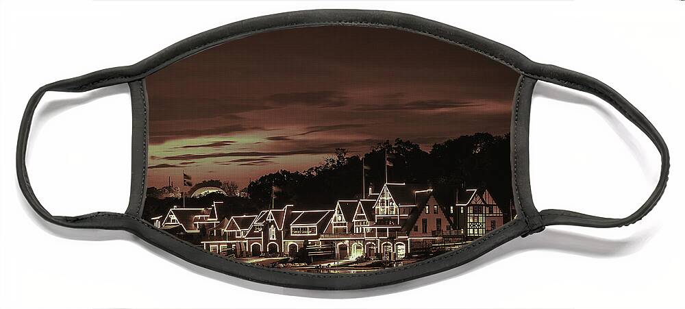 Terry D Photography Face Mask featuring the photograph Boathouse Row Philadelphia Pa Night Retro by Terry DeLuco
