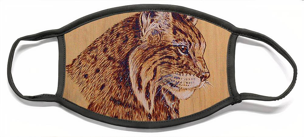  Face Mask featuring the pyrography Bobcat Pillow/bag by Ron Haist
