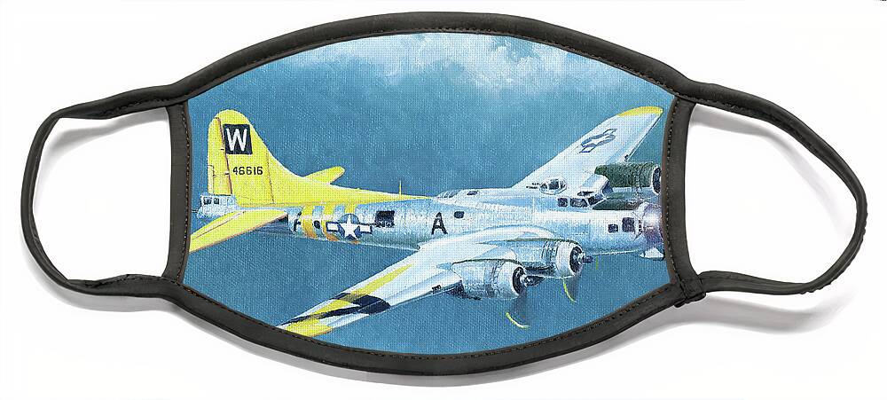 Aviation Face Mask featuring the painting Boeing B-17G Flying Fortress by Douglas Castleman