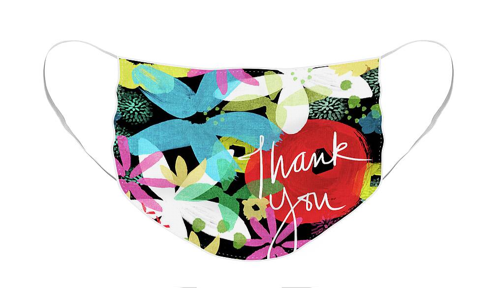 Floral Face Mask featuring the painting Bold Floral Thank You Card- Design by Linda Woods by Linda Woods