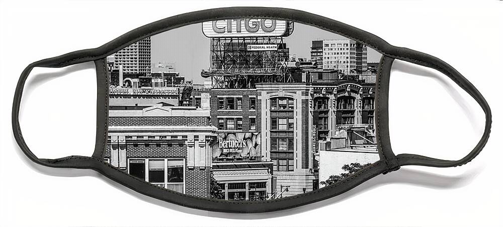 America Face Mask featuring the photograph Boston Citgo Sign Black and White Photo by Paul Velgos