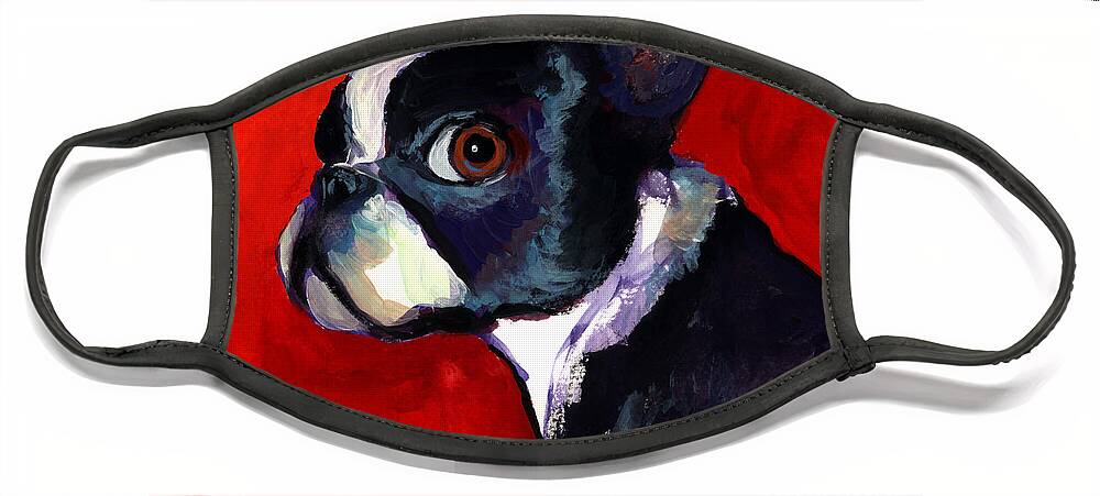 Boston Terrier Face Mask featuring the painting Boston Terrier dog portrait 2 by Svetlana Novikova