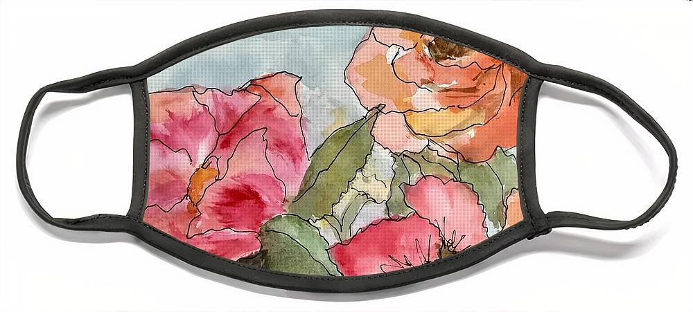 Petunias Face Mask featuring the painting Bouquet of Happy by Cheryl Wallace