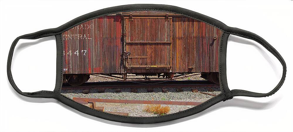 15571 Face Mask featuring the photograph Boxcar on the Colorado Central by Gordon Elwell