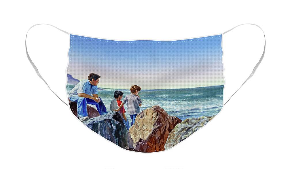 Ocean Face Mask featuring the painting Boys and The Ocean by Irina Sztukowski