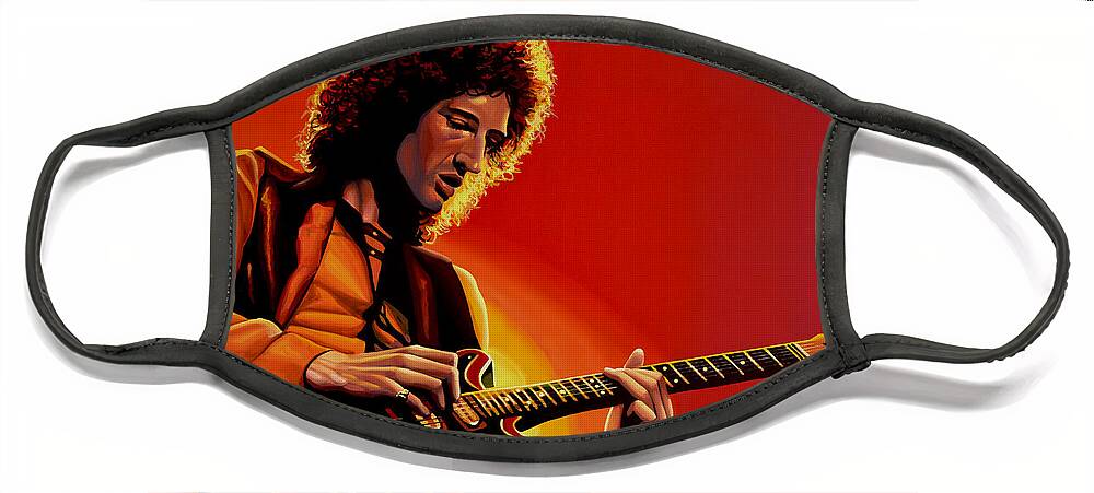 Brian May Face Mask featuring the painting Brian May of Queen Painting by Paul Meijering