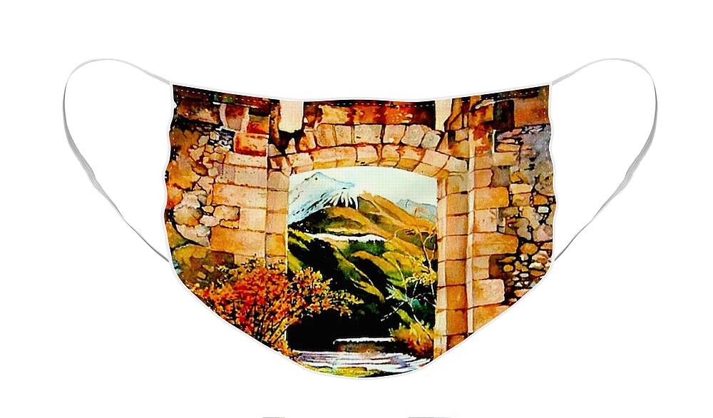 Aquarelle Face Mask featuring the painting Briancon - Fort des Tetes by Francoise Chauray