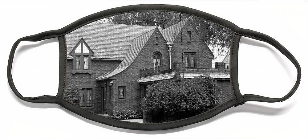 Black And White Photo Face Mask featuring the photograph Brick Tutor Home by Valerie Collins