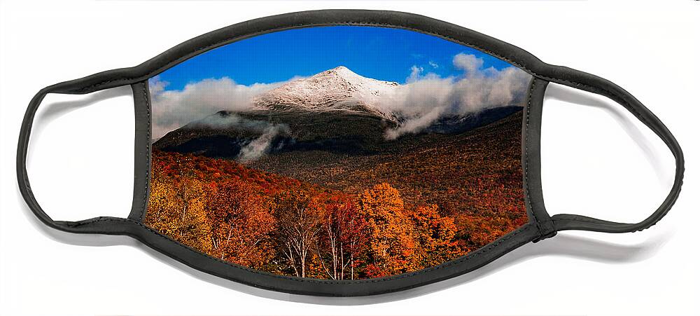 New England Fall Colors Face Mask featuring the photograph Bright morning fall foliage at the foot of Mount Washington by Jeff Folger