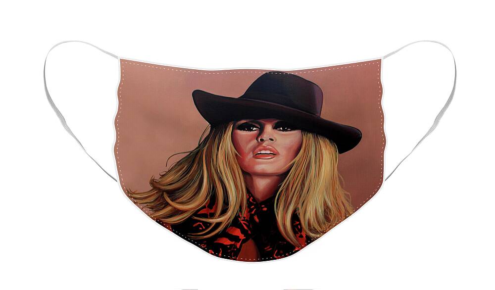 Brigitte Bardot Face Mask featuring the painting Brigitte Bardot Painting 1 by Paul Meijering