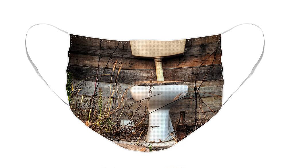 Abandoned Face Mask featuring the photograph Broken Toilet by Carlos Caetano