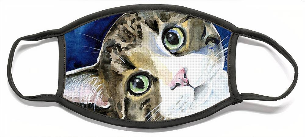 Bubbles Face Mask featuring the painting Bubbles - Tabby Cat Painting by Dora Hathazi Mendes