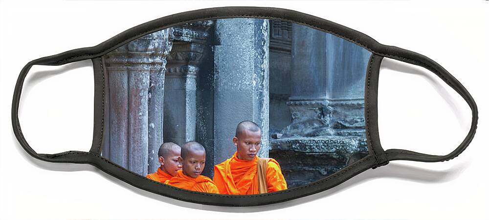 Buddhist Face Mask featuring the photograph Buddhist Monks Cambodia by Stelios Kleanthous