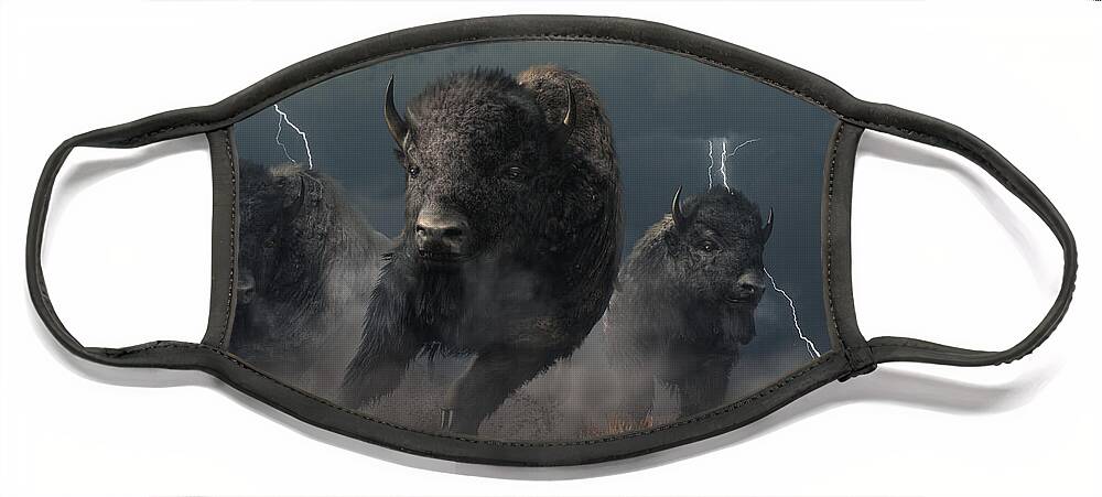 Buffalo Storm Face Mask featuring the digital art Buffalo Storm by Daniel Eskridge