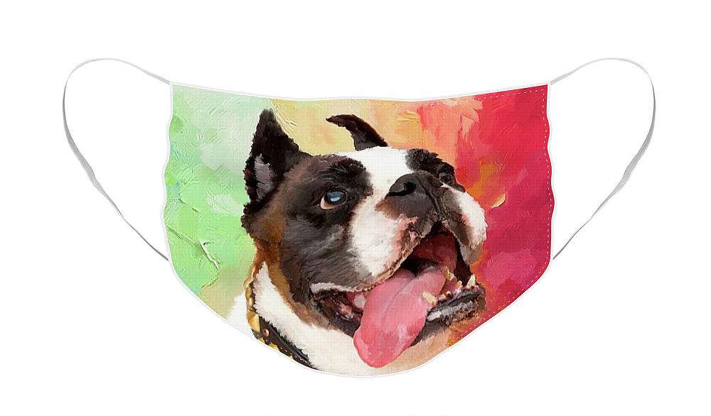 Bulldog Face Mask featuring the painting Bulldog by Portraits By NC