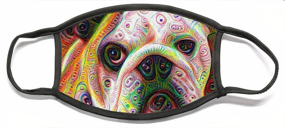 Bulldog Face Mask featuring the digital art Bulldog surreal deep dream image by Matthias Hauser