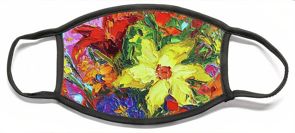 Colorful Wildflowers Face Mask featuring the painting Colorful Wildflowers, Abstract Floral Art #2 by Patricia Awapara