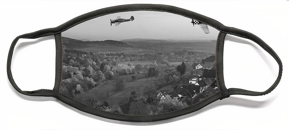 Luftwaffe Face Mask featuring the digital art Butcher Birds in Fall - Monochrome by Mark Donoghue