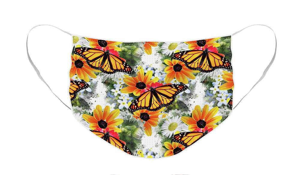Monarch Butterfly Face Mask featuring the mixed media Butterfly Pattern by Christina Rollo